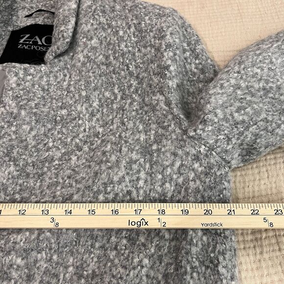 ZAC Posen Bouclé Wool Blend Coat Women Gray Size 10 Longline Textured Jacket - Picture 15 of 16